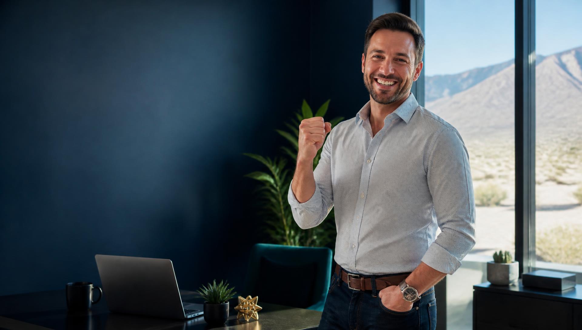 Confident Nevada real estate professional celebrating a new referral-focused career path
